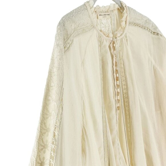 Spell Loves Me Not Embroidered Button Front Boho Cream Cotton Blouse Top Medium - Picture 6 of 10